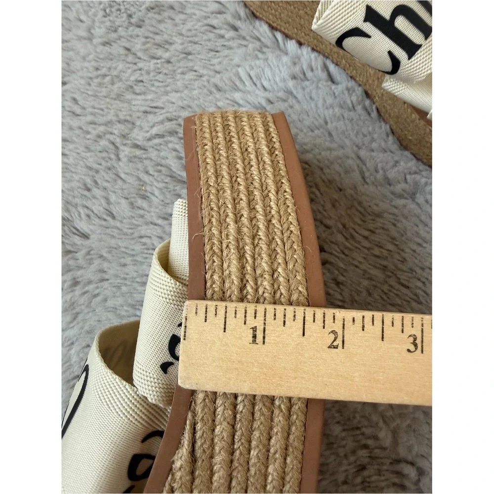 CHLOÉ Woody Logo Platform Slide Sandals Womens EU 39 Ivory‎ Canvas Espadrille